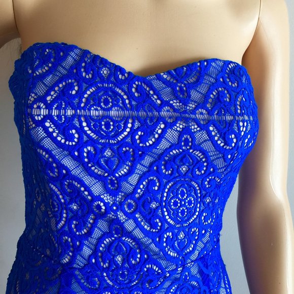 Striking Blue Strapless Dress - Picture 2 of 11